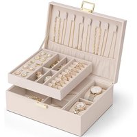 Vlando Jewellery Box, 2 Layer Jewellery Organiser with Watch Pillow, Jewellery Storage Case for Necklace,Bracelets, Earring Storage Organiser, Gift fo