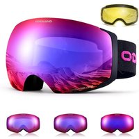 Odoland Unisex Ski Goggles for Men & Women - Photochromic Frameless Snowboard Goggles with Magnetic Interchangeable Lens, UV 400, Anti-fog, Helmet Com