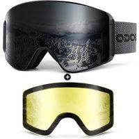 Odoland Ski Goggles Set with Detachable Magnetic Lens, Frameless Interchangeable Lens for Cloudy or Sunny, Anti-Fog UV Protection Men Women Snow Goggl
