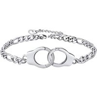 PROSTEEL Women Handcuffs Anklets with Figaro Chain, Summer Beach Foot Jewelry Adjustable-Stainless Steel/Gold Plated (Send Gift Box) 1-stainless Steel