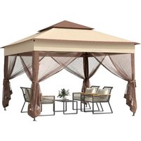 Outsunny 3 x 3(m) Pop Up Gazebo, Double-roof Garden Tent with Netting and Carry Bag, Party Event Shelter for Outdoor Patio, Khaki