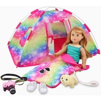 ZITA ELEMENT 7Pcs18-inch Girl Doll Pink Camping Set, Cute Clothing & Accessories, Gifts for Kids in Easter, Birthday, Christmas (Doll Not Included