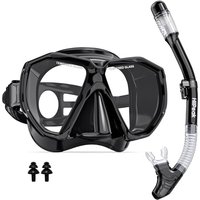 Snorkel Set Adult, HiiPeak Snorkeling Packages Scuba Diving Mask with Dry Top Snorkel Tube Anti Fog Panoramic Wide View, Anti-Leak, Tempered Glass, Sn