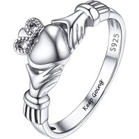 PROSILVER Women S925 Sterling Silver Claddagh Ring - Celtic Jewellery Irish Claddagh/Triquetra Knot -with Gift Box Claddagh - Silver - Engrave J 1/2