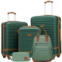 COOLIFE Suitcase Set, 5 Piece Luggage Sets with Travel Backpack and Toiletry Bag for Family Travel, TSA Lock 360° Spinner Wheels (Green/Brown, 5 Piec