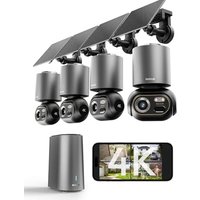 BOTSLAB 8MP Security Camera Outdoor Wireless 4 Cam-Kit, No Subscription, 4K 360° PTZ Solar Camera with WiFi Base Station, AI Recognition, Night Visio