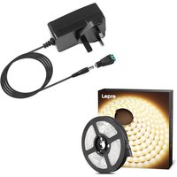 Lepro Bundle â 2 Items: Warm White LED Strip Light 5M & 12V Power Supply UK Plug