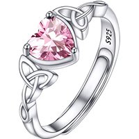 PROSILVER Adjustable 925 Sterling Silver Ring for Women Heart Solitaire Cubic Zirconia Birthstone Open Thumb Rings, Celtic Jewellery for Ladies Girls