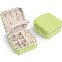 Vlando Small Faux Leather Travel Jewellery Box Organizer Display Storage Case for Rings Earrings Necklace with Mirror,Green A.Mirror Light Green