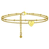 PROSTEEL Women Initial Anklet, A-Z Letter Heart Ankle Bracelet, Adjustable Double-Layer Foot Chain for Beach Summer, Silver/Gold Plated 316L Stainless