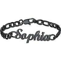 PROSTEEL Men Women Personalized Name Bracelet Custom Bracelet,19CM/21CM/23CM,Stainless Steel/Gold Plated/Black-Send Gift Box 23.0 Centimetres black-fi