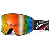 Odoland Kids Ski Goggles, Cylindrical Snowboard Goggles, Anti-Fog, Anti-UV, Windproof Wide View for Boys and Girls, Helmet Compatible VLT15% Red