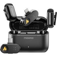 MAONO WAVE T1 Mini Wireless Microphone for iPhone Android Tablet PC with Noise Cancellation, AI Voice Changer, 30h with Charging Case, USB-C/Lightning
