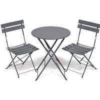 RELAX FIELD Folding Bistro Table and Chairs Set of 2, Balcony Furniture, Outdoor Garden Bistro Set for 2, Small Garden Furniture Set 3 Piece, Grey