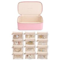 Vlando Travel Jewellery Case,PU Leather Jewellery Organiser with 12 Velvet Jewellery Pouch, Jewellery Box for Necklace,Ring, Gifts for Women, Strawber