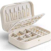 Vlando Travel Jewellery Box, PU Leather Travel Jewellery Organiser for Rings, Necklaces, Bracelets,Earring Box,Gifts for Women,White