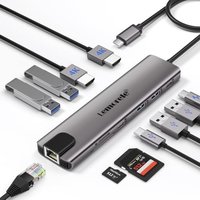 Lemorele Aluminium Docking Station Dual HDMI, 11-in-1 USB-C Hub to 2 HDMI 4K, Gigabit Ethernet, 4 USB 3.0/2.0, 100W PD,USB-C 3.0,SD/TF Dual Monitor Mu