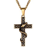PROSTEEL Cross Necklace Snake/Ankh Pendant with Adjustable Chain 22-24 Inch, Crucifix Necklace for Men Personalised Engrave Available -With Gift Box 0