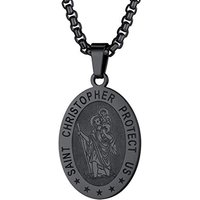 PROSTEEL St Christopher Necklace for Men, Saint Christopher Pendant Chain, Personalised Engrave Catholic Protection Pendant Jewellery Gift for Boys Ch