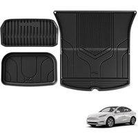 3W Boot Liner Fit for Tesla Model Y 2021 2022 2023 2024, All Weather Dog Friendly TPE Boot Mats Custom Fit Tesla Model Y, Waterproof Non-Slip Trunk Ma
