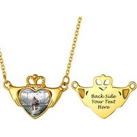 PROSTEEL Women Personalized Heart Locket Necklace, Custom Photo Name Pendant, Inspirational Gifts, Silver Color/Gold Plated-Send Gift Box Crown-gold