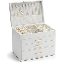 Vlando Jewellery Box for Women, 4 Tier Jewellery Organiser with Necklace Holder, Boxes & Organisers for Ring Bracelet and Watch, Gift for Women,White