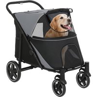 PawHut Dog Stroller, Foldable Pet Pram Dog Pushchair Buggy with Adjustable Canopy for Medium and Large Breeds, Black