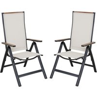 Grand patio folding chair, Aluminium garden chairs set of 2 with Armrest & Mesh breathable Seat, Adjustable 6 Position High Backrest, foldable dining