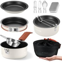 Odoland Camping Cookware Kit,Cooking Utensils Camping Pan Pot Cup Set - Portable Cooking Gear - Foldable Outdoor Travel Set, for Trekking, Hiking and