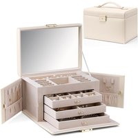 Vlando Large Jewellery Box for Women, High-End PU Leather Mirror Jewellery Boxes with 3 Drawers Jewelry Storage, Earrings, Rings, Necklaces, Bracelets