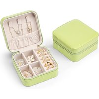 Vlando Small Faux Leather Travel Jewellery Box Organizer Display Storage Case for Rings Earrings Necklace without Mirror,Green B.Necklace Light Green