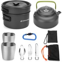 Odoland Camping Cooker Pan Set Aluminum Camping Cookware Kit for 2 People, Portable Outdoor Pot Pan Stove Kettle 2 Cups and Tableware - Backpacking Co