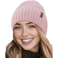 Outdoor Shaping Merino Wool Beanie for Men & Women, Unisex Daily Cuffed Plain Knit Hat, Soft Warm Winter Hat One Size Light Pink
