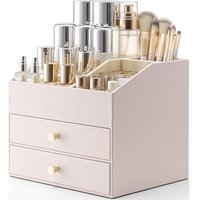 Vlando Makeup and Skincare Organizer with 2 Drawers for Lipstick, Jewelry Storage in Pink