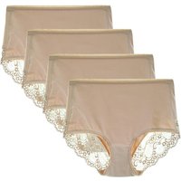 LIQQY Women's 3 or 4 Pack High Waisted Comfort Cotton Lace Coverage Full Rise Briefs Knickers Underwear S Nude/4pk