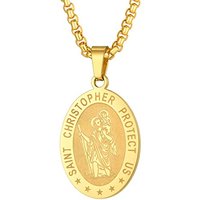 PROSTEEL St Christopher Necklace for Men, Saint Christopher Pendant Chain, Personalised Engrave Catholic Protection Pendant Jewellery Gift for Boys Ch