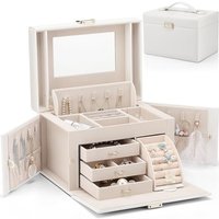 Vlando Large Jewellery Box for Women, High-End PU Leather Mirror Jewellery Boxes with 3 Drawers Jewelry Storage, Earrings, Rings, Necklaces, Bracelets