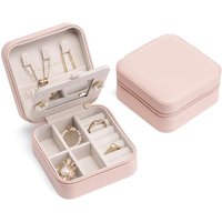 Vlando Small Faux Leather Travel Jewellery Box Organizer Display Storage Case for Rings Earrings Necklace with Mirror A.Mirror Pink