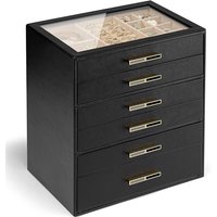 Vlando Jewellery Box for Women, Glass Lid Jewellery Organiser with 6 Drawers for Ring, Necklace, Earring, Bracelet,Gift for Women,Grey 6 Layer D.black