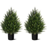 Artificial Topiary Cedar Trees 60cm, Indoor Outdoor Fake Potted Boxwood Evergreen Plants with PE Leaves, Faux Bushes Shrub Pine Tree for Home Garden F