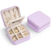 Vlando Small Faux Leather Travel Jewellery Box Organizer Display Storage Case for Rings Earrings Necklace with Mirror,Purple A.Mirror Purple