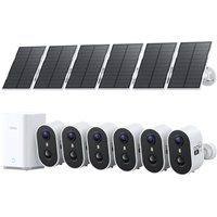 aosu 2K Wireless Outdoor Solar Security Cameras, 6-Cam Kit with aosuBase 2.0, No Subscription, Expandable up to 1TB, Spotlight & Siren Alarm, Color Ni