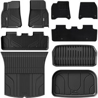 3W Floor Mats with Front Carpet on TOP Fit for Tesla Model Y 2020-2024, 2025 All-Weather TPE Full Set Floor Liners and Cargo Liner Mats Accessories Cu
