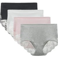 LIQQY Women's 3 or 4 Pack High Waisted Comfort Cotton Lace Coverage Full Rise Briefs Knickers Underwear M Black/Pink/Grey/White