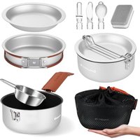 Odoland Camping Cookware Kit,Cooking Utensils Camping Pan Pot Cup Set - Portable Cooking Gear - Foldable Outdoor Travel Set, for Trekking, Hiking and