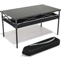 RELAX FIELD Folding Camping Table with Storage and Aluminum Roll-up Top, Picnic Table Foldable with Carrying Bag for Camping, Garden, Beach, BBQ, up t