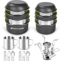 Odoland Camping Cookware Mess Kit, Camping Pot and Pan Set with Mini Backpacking Stove, Stainless Steel Cup, Spork and Tank Bracket, Cooking Gear for