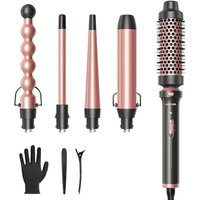 Wavytalk 5 in 1 Curling Wand Set, Multi Hair Curler Set with Thermal Brush and 4 Interchangeable Ceramic Curling Tongs(13-32 mm), Instant Heat Up Curl