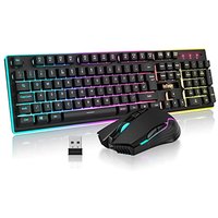 RedThunder K10 Wireless Gaming Keyboard and Mouse Combo, LED Backlit Rechargeable 3800mAh Battery, UK Layout Mechanical Feel Keyboard + 7D 3200DPI Mic