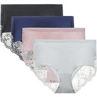 LIQQY Lace Knickers for Women Multipack Cotton Underwear Lace Full Coverage Briefs Panties Pack of 4 S Assorted